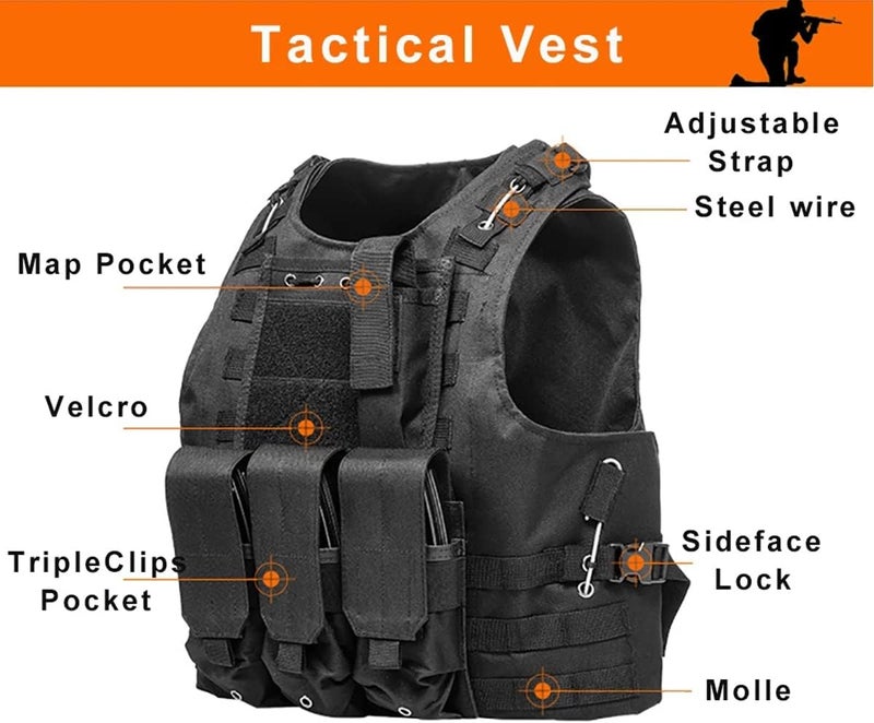 AZB Tactical Vest Adjustable Airsoft Paintball Vest with Removable Pouch - Image 2